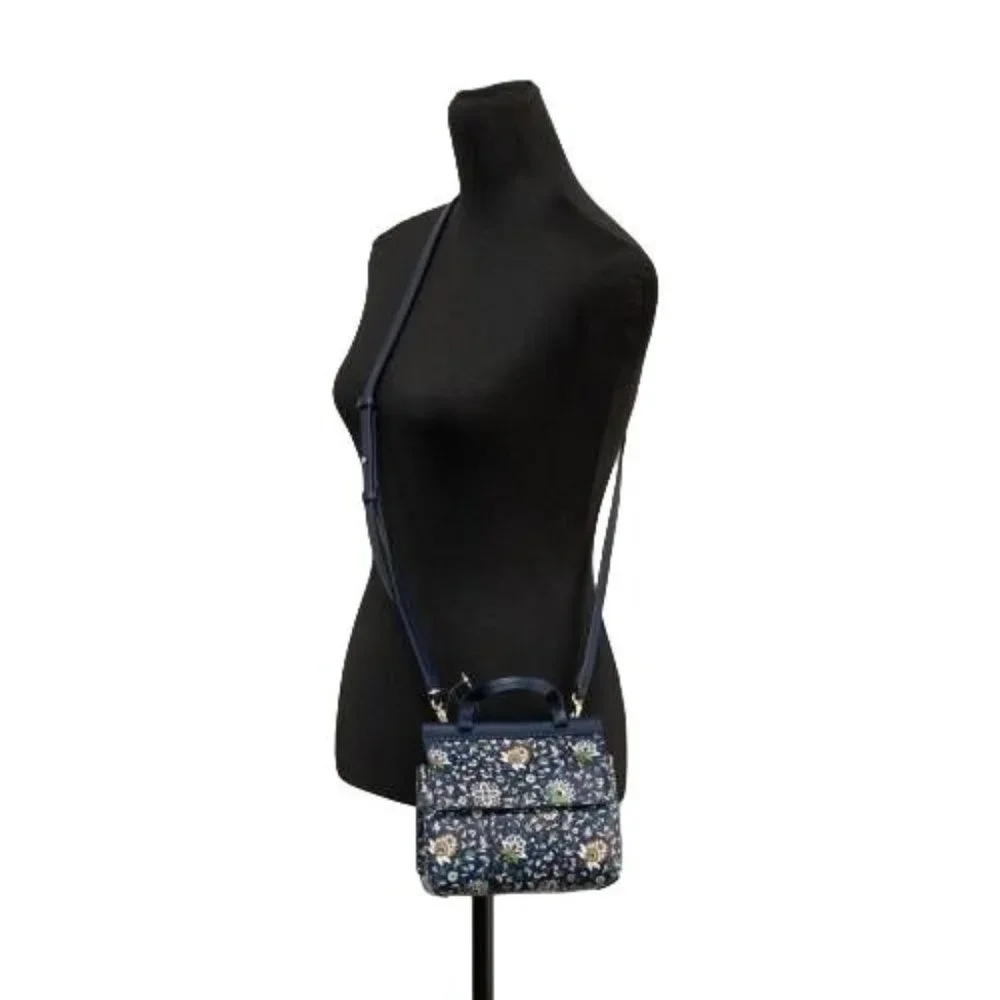 NEW Tory Burch Block Navy Soleil Floral Leather Mini Satchel Crossbody Bag - Picture 2 of 14